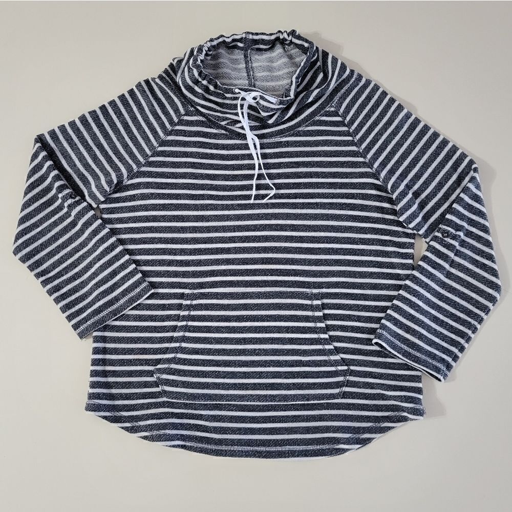 French Laundry Women's Gray Stripe Cowlneck Pullover Top